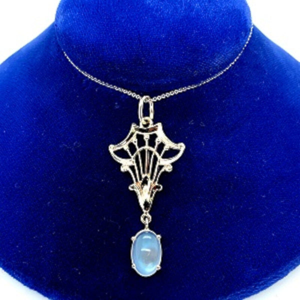 14k White Gold Oval 2.84ct Genuine Natural Moonstone Pendant (#J5367)