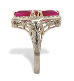 Art Deco 12k Gold Filigree Synthetic Lab-Created Ruby Ring Size 6.25 (#J7506)