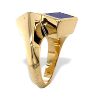 18k Yellow Gold Heavy Modern Genuine Natural Lapis Bypass Ring Size 6.25 #J7308