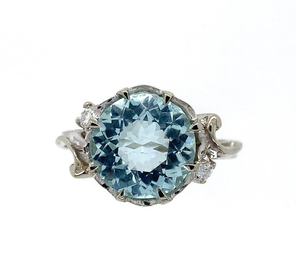 14k White Gold 2.86ct Genuine Natural Aquamarine and Diamond Ring (#J6147)