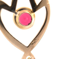 10k Gold Lavaliere with Pearl Drop and Red Glass Accent with 14k Chain (#J6678)