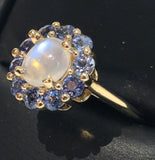 14k Yellow Gold Genuine Natural Moonstone and Sapphire Ring Size 6.25 (#J7618)