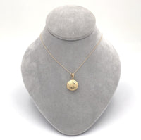 14k Yellow Gold Very Small Round Locket with Engraved Heart and Chain (#J6524)