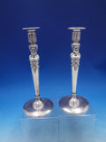 German Silver Candlesticks Pair Figural Bacchus Ribbon Swags Vintage (#6920)