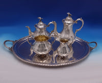 Robert Harper English Victorian Sterling Silver Tea Set 4pc w/Bird SP Tray #7043