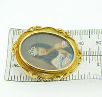 18k Hand Painted Portrait Pin / Pendant with Genuine Natural Diamonds (#J4309)