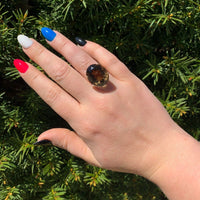 18k Ring with Large Oval Genuine Natural Smoky Quartz Size 6.75 (#J6606)