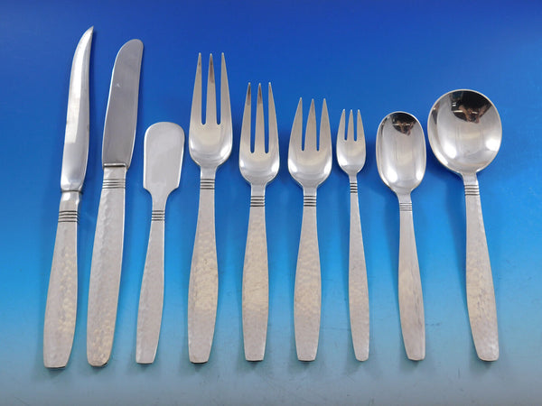 Swedish Modern by Allan Adler Sterling Silver Flatware Set Hammered 114 pcs