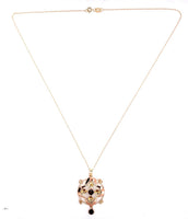 9k Yellow and Rose Gold Lavaliere Pendant with Genuine Natural Garnets (#J5697)
