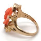 10k Yellow Gold Victorian Genuine Natural Coral Cameo Ring Size 6.5 (#J6299)