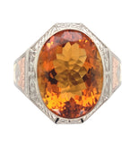 Art Deco 10k White Gold 6.90 Carat Genuine Natural Citrine Men's Ring (#J7493)