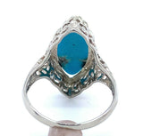 14k Gold Art Deco Genuine Natural Turquoise Marquise Filigree Ring (#J5187)