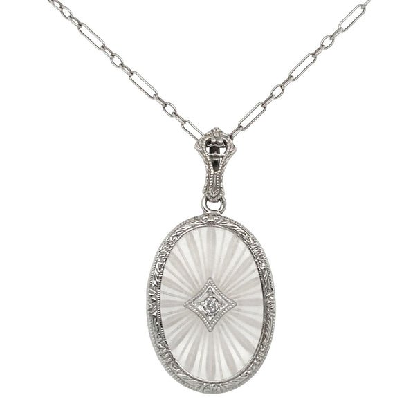 10k Gold Filigree Genuine Natural Rock Crystal Diamond Pendant Orig Chain #J7006