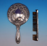 Alvin Sterling Silver Mirror and Comb Set 2pc with Mixed Metal #2500 (#0999)