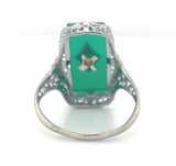 10k Gold Filigree Ring with Genuine Natural Green Onyx and Diamond Accent #J6597