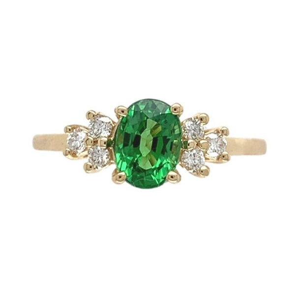14k Gold 1.11ct Tsavorite Green Genuine Garnet and .14ct Diamond Ring (#J7114)