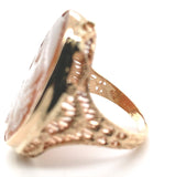 14k Yellow Gold Filigree Ring with Genuine Natural Shell Cameo Size 7.25 #J7375