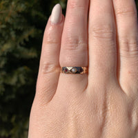 10k Rose Gold Victorian Band Ring with Seed Pearl and Garnets Size 6.5 (#J7118)