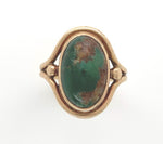 14k Yellow Gold Arts and Crafts Genuine Natural Turquoise Ring Handmade (#J6279)