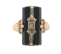 10k Yellow Gold Faceted Genuine Natural Black Onyx Ring with Diamond (#J7242)