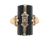 10k Yellow Gold Faceted Genuine Natural Black Onyx Ring with Diamond (#J7242)