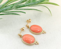14k Yellow Gold Natural Coral Drop Earrings 11.53ct Total Weight (#J7293)