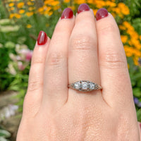 18k White Gold Three-Stone Genuine Natural Diamond Filigree Ring 8.75 (#J6821)