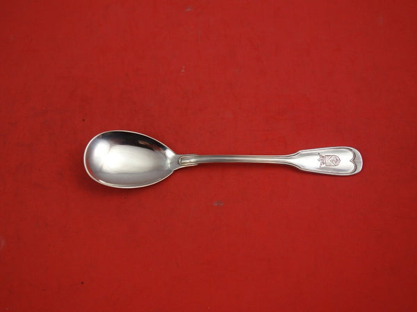 Fiddle Thread 800 German Silver Ice Cream Spoon w/Crest 5 3/4"