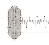 Art Deco 14k Wide Filigree Brooch Pin w/ Three Genuine Natural Diamonds (#J6957)