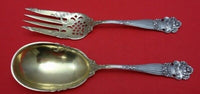 Georgian by Towle Sterling Silver Salad Serving Set 2pc Gold Washed Pierced 9"