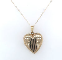 14k Yellow Gold Heart Locket Pendant with Engraved Stripes Jewelry (#J6231)