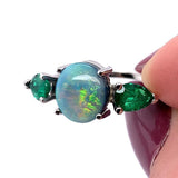 Platinum 1.95 Carat Genuine Natural Black Opal and Emerald Ring Jewelry (#J5633)