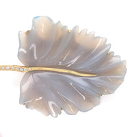 16k Yellow Gold .666 Large Carved Genuine Natural Chalcedony Leaf Pin (#J6234)