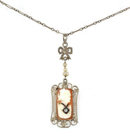 14k White Gold Art Deco Cameo Filigree Pendant Jewelry (#J5391)