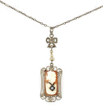 14k White Gold Art Deco Cameo Filigree Pendant Jewelry (#J5391)