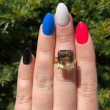 14k Gold Handwrought Emerald Cut Genuine Natural Smoky Quartz Ring (#J6607)