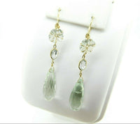 Large 14k Gold Genuine Natural Prasiolite Quartz Dangle Earrings (#J2402)