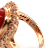 18k Rose Gold 12.05ct Genuine Natural Coral Ring with .32ct Diamonds (#J6180)