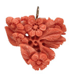 14k Gold Carved Floral Flowers Genuine Natural Orange Coral Pendant (#J7338)