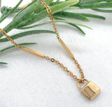 18k Gold Padlock Pendant on 18k Yellow Gold Bar Chain 16.5" Jewelry (#J7547)