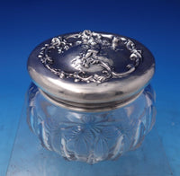 Art Nouveau by Mauser Sterling Silver Cut Crystal Dresser Jar with Putti (#7254)
