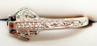 18k Gold Art Deco Style Genuine Natural Blue Sapphire and Diamond Ring (#J2699)