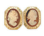 A Pair of 14k Gold Genuine Shell Cameo Earrings w/ Hand Engraved Frame (#J6965)