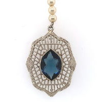 10k White Gold Filigree Art Deco Pendant with Original Paperclip Chain (#J6201)