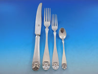 Hammered Shell Hamret Skjell by J Tostrup Norway 830 Silver Flatware Set Service