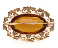 10k Yellow Gold Paste Glass Brooch Pin with Leaves and Seed Pearls (#J6017)