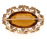 10k Yellow Gold Paste Glass Brooch Pin with Leaves and Seed Pearls (#J6017)