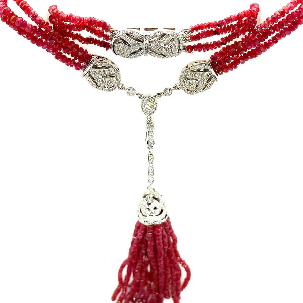 14k White Gold 163 Carats Genuine Natural Ruby Bead Necklace (#J5340)