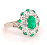 Fine Platinum Genuine Natural Emerald and Diamond Ring Size 5.5 (#J4857)