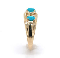 14k Yellow Gold Genuine Natural Turquoise and Diamond Band Ring (#J6396)